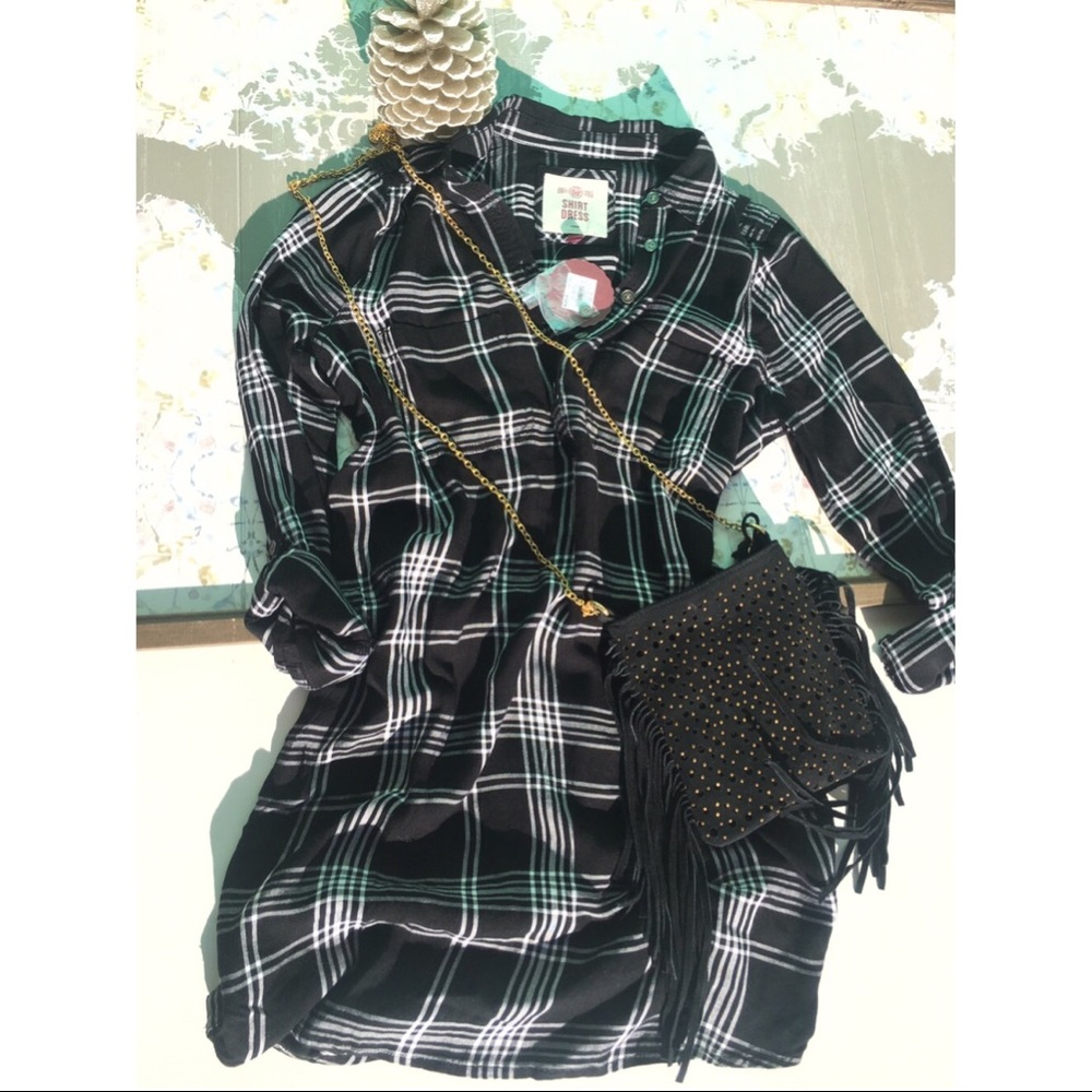 Navy Plaid shirt dress - Picture 1 of 6